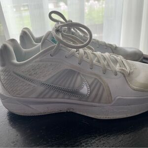 Nike White and Silver Athletic Shoes Basketball